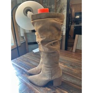 Steve Madden Haimi Boots Tan Suede Slouchy Knee High Pointed Toe Block Heel  8M